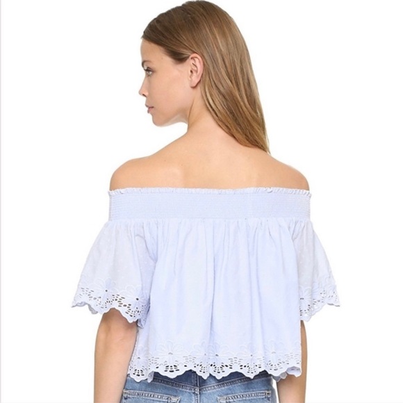 Tularosa light blue eyelet off the shoulder crop top. - Picture 2 of 6